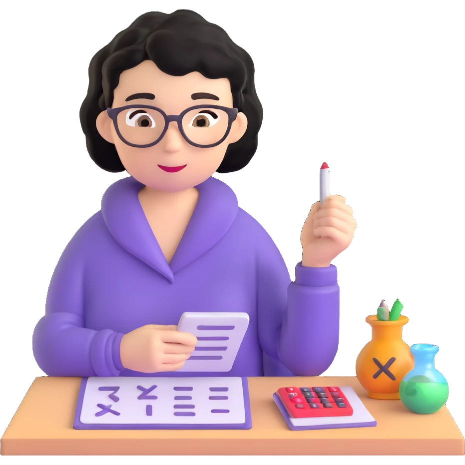 grandma with short curly black hair doing math emoji