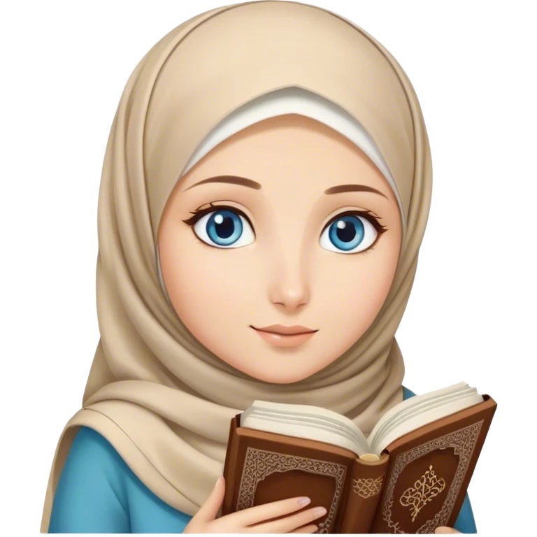 Turkish blonde hearty Hijabi girl with blue eyes and beautiful finish reading quran emoji