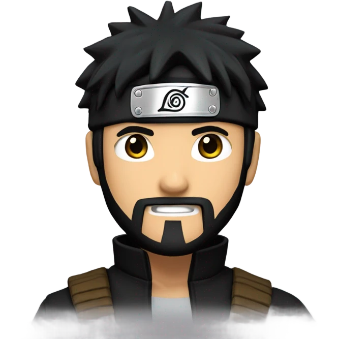 Naruto With Black hair and Black beard , Black Ninja jacket emoji