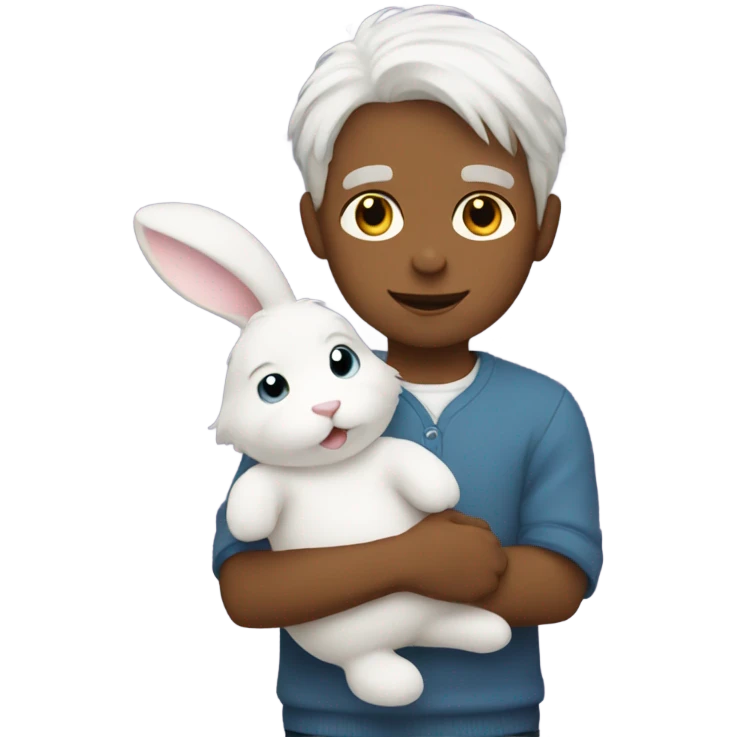 White haired boy with bunny emoji