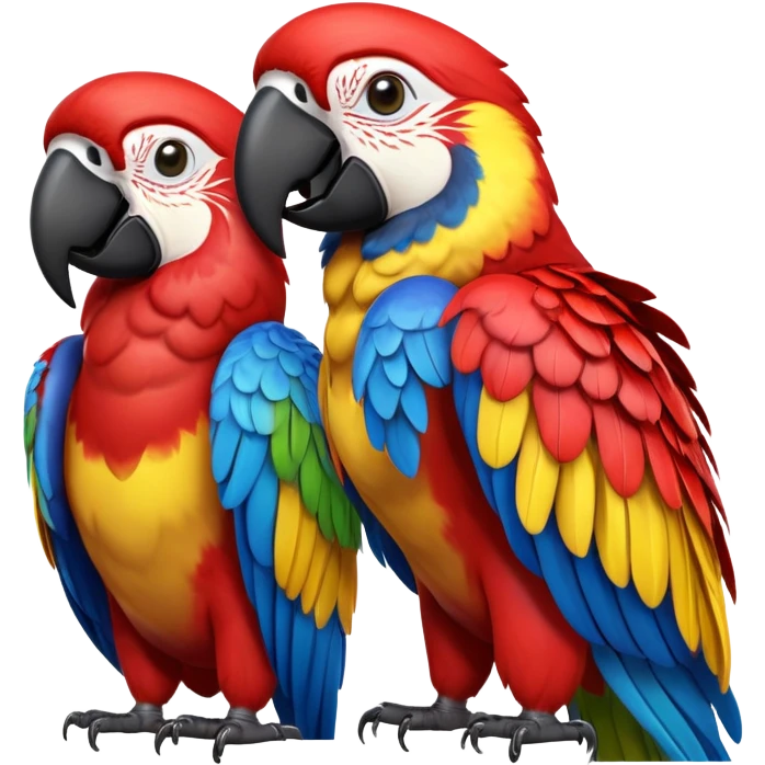 cinematic-macaw-realistic-full-body-standing-emoji,-vibrant-feathers-glowing-with-rich-reds,-blues,-and-yellows,-head-tilted-dramatically,-curved-black-beak-gleaming,-piercing-dark-eyes-exuding-confidence,-simplified-yet-realistic-focused emoji