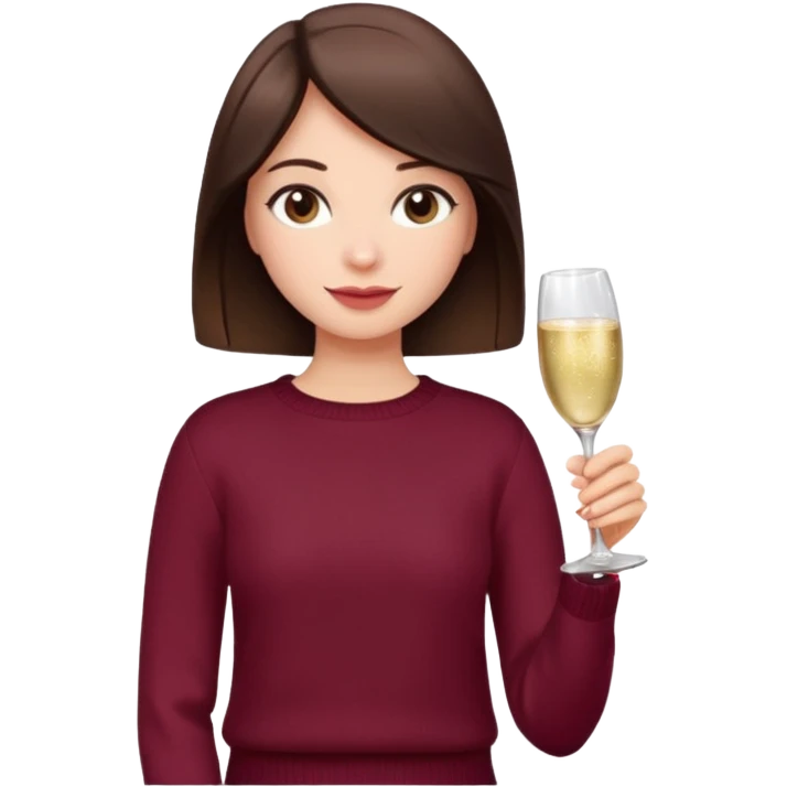 Brunette  with her back turned in burgundy sweater with glass of champagne in her hand  emoji