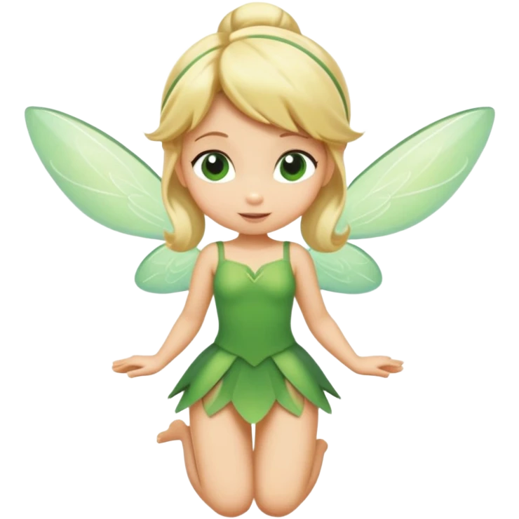 minimal Tinkerbell fairy with green dress and blonde hair, tiny wings, extremely simple emoji