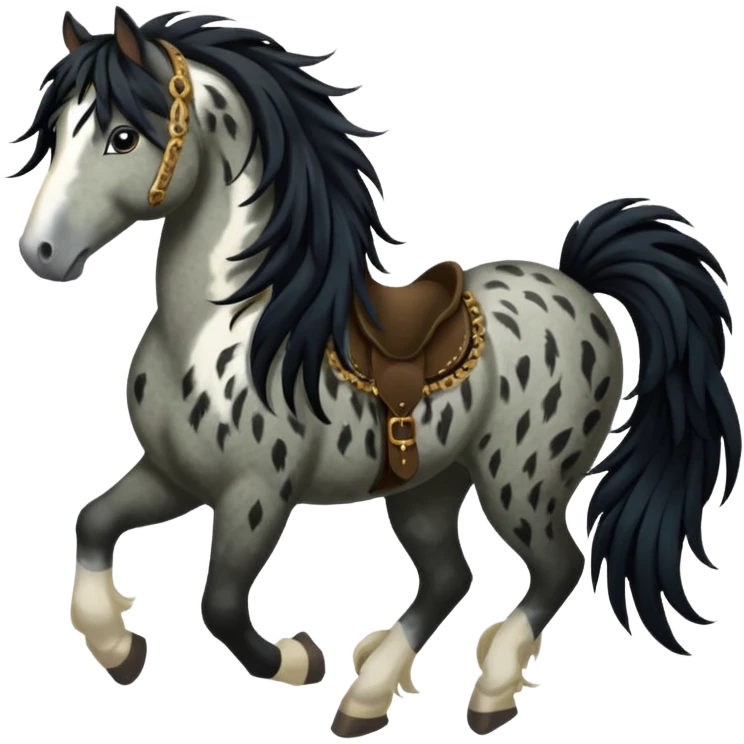 Dark bay gypsy cob with black feathers and mane emoji