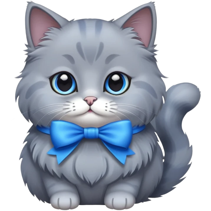 Gray cat with blue bow emoji