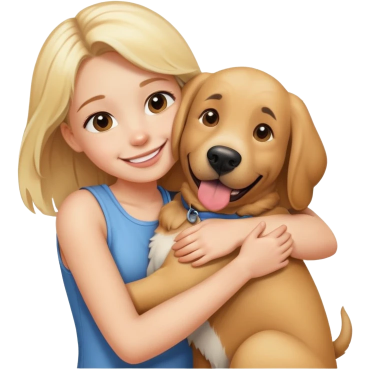 smiling blonde girl hugging big dog emoji
