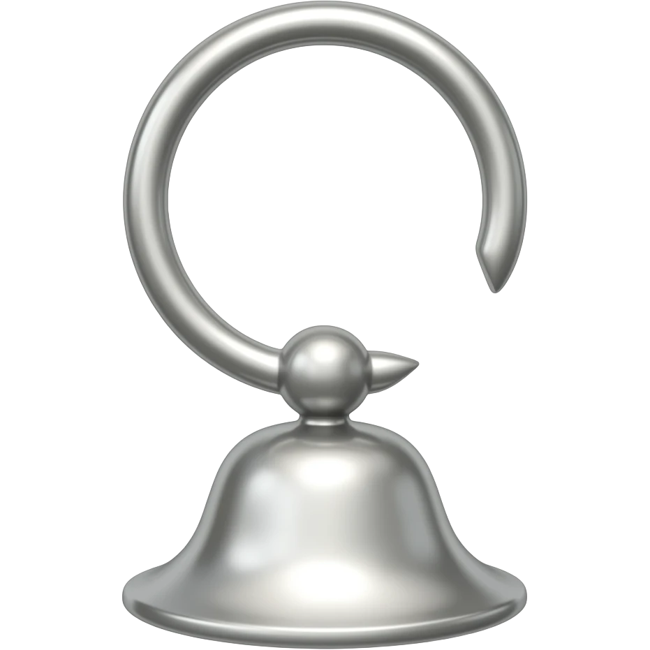 One single jhumka in silver colour top circle , down upside down bell shaped silver emoji