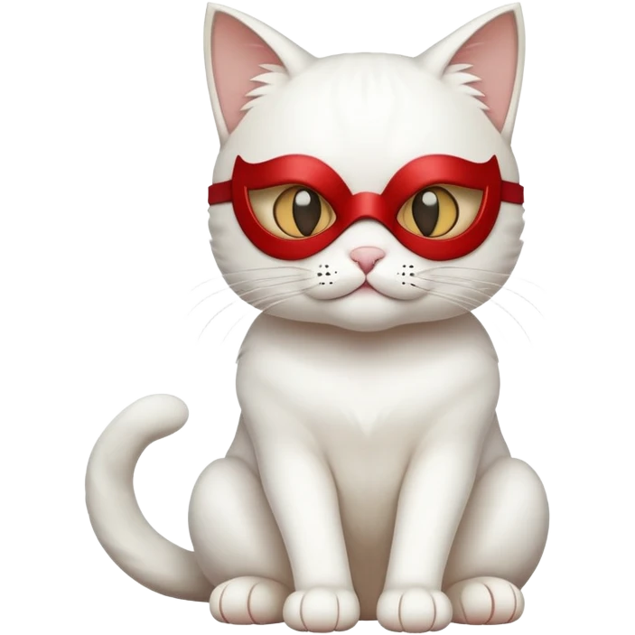 white cat sitting with a mask full body emoji