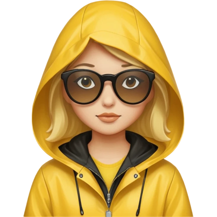 girl in yellow raincoat meme with black sunglasses emoji
