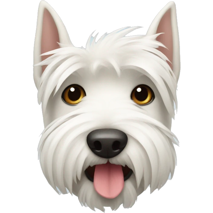 White Scottish terrier face with tissue in its mouth emoji