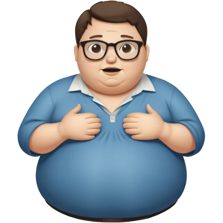 Hombre nerd obeso mórbido con la barriga abriendo la camisa emoji