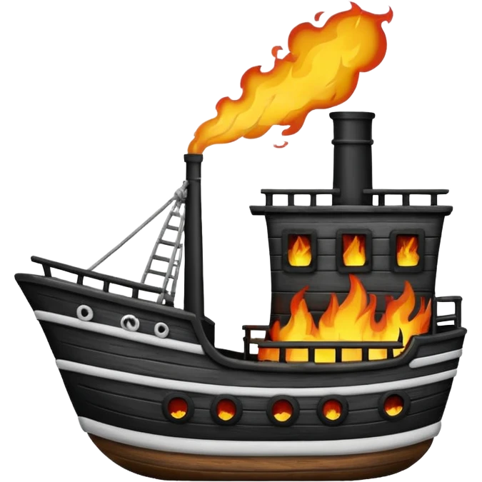 un barco en llamas blanco y negro  emoji