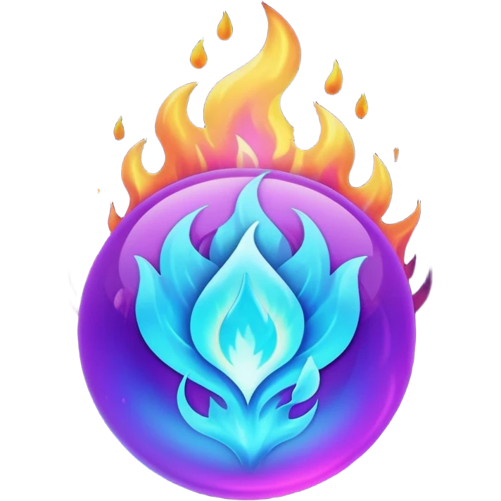 Magic glowing neon-Cyan-purple-gradient iridescent exotic magical glossy glassy burning blue-purple-flames ball of fire  emoji