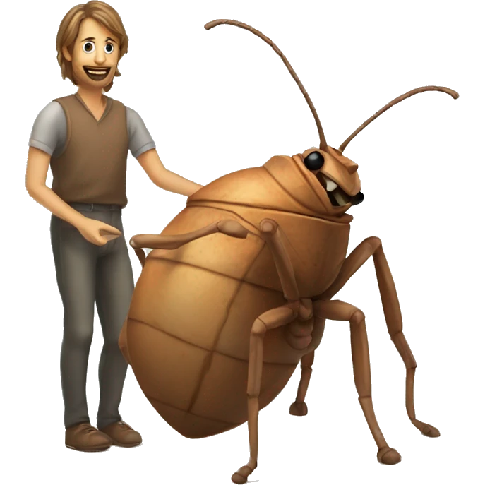 A human-sized bug using a pottery wheel emoji