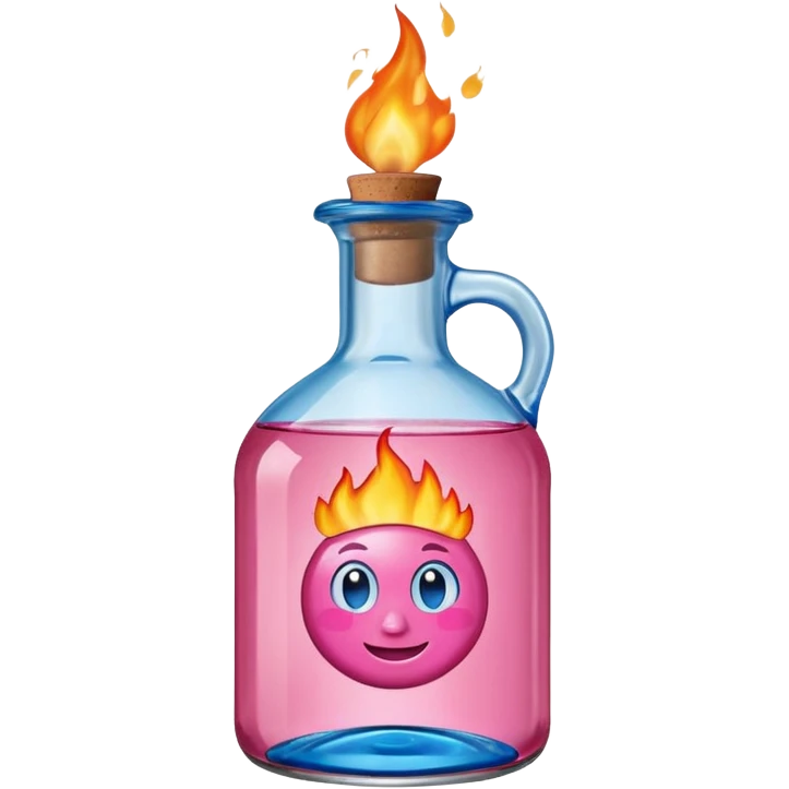 bottle of oil blue top pink outside with logo that says Diddy oil with fire emoji emoji