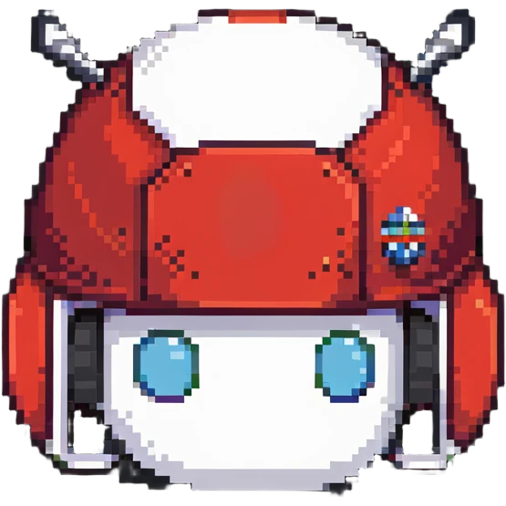 Red bomberman head only, round helmet with antenna, white face with determined eyes, pixel art style emoji