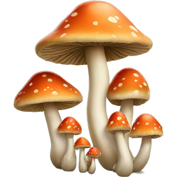 a family of majestic mushrooms walking in the nature emoji