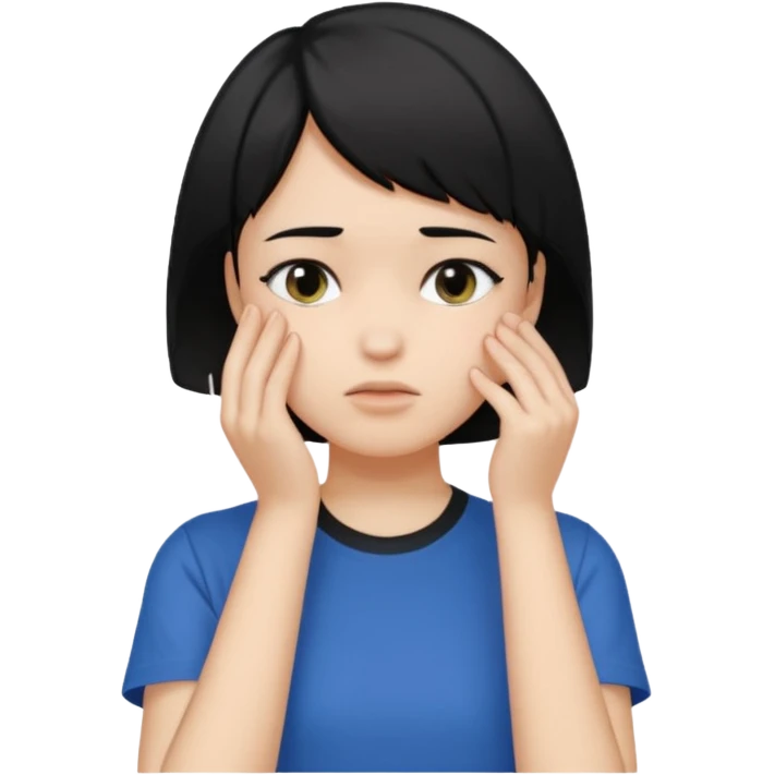 Girl with black hair and short hair  like boy hair who put her hand on her face like 🤦🏻‍♀️ emoji
