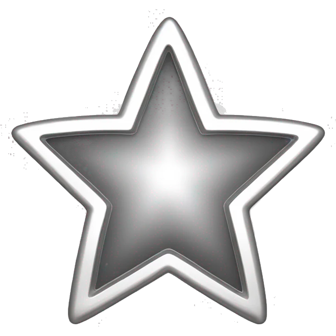 Create a silver star emoji identical to the classic gold star emoji (⭐️). It should match the same size, shape, and smooth shading, but in metallic silver. Keep the design simple and glossy, just like the original Apple star emoji. Rounded ends emoji