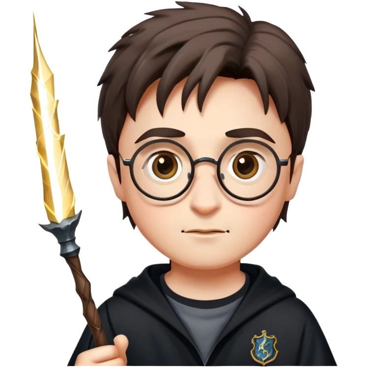 Harry Potter with glasses, lightning scar, and wand emoji