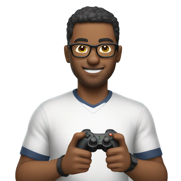 A guy with glasses holding a joystick in his hand emoji