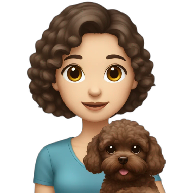 girl Ukrainian dark hair holding brown maltipoo emoji
