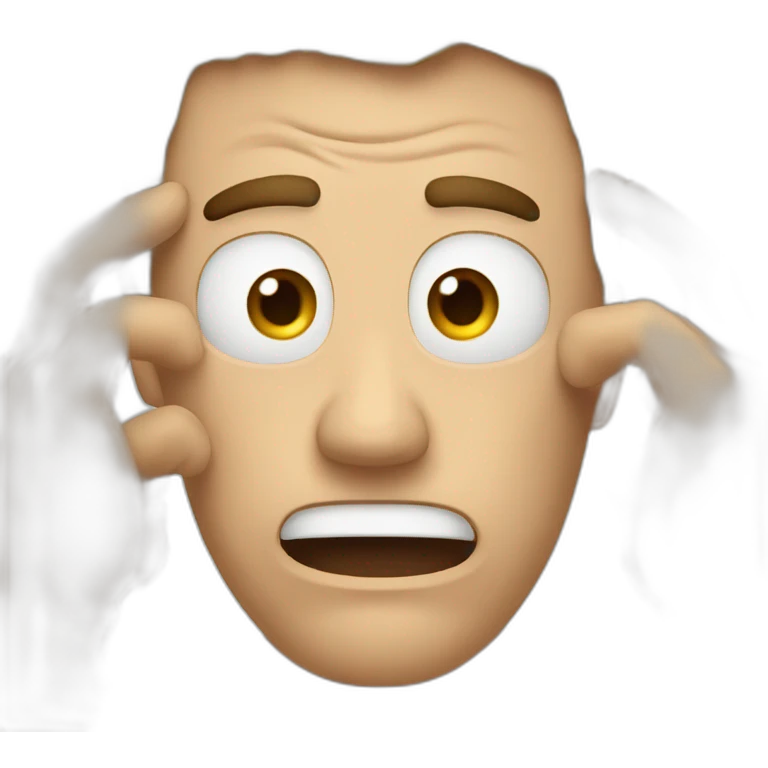 A man that is very angry and want to cry. His hands are between his hairs and want to pull his hairs emoji