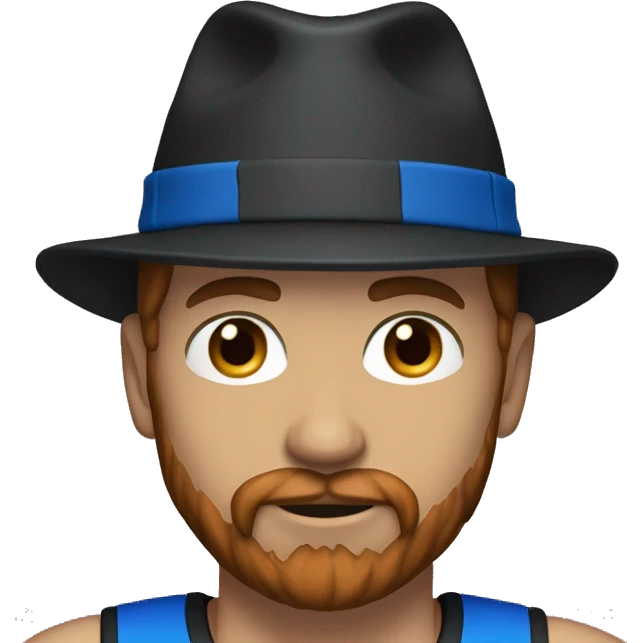35 years old, male, red hair, black basketball hat, blue eyes, pale complexion, thick beard and thin mustache emoji