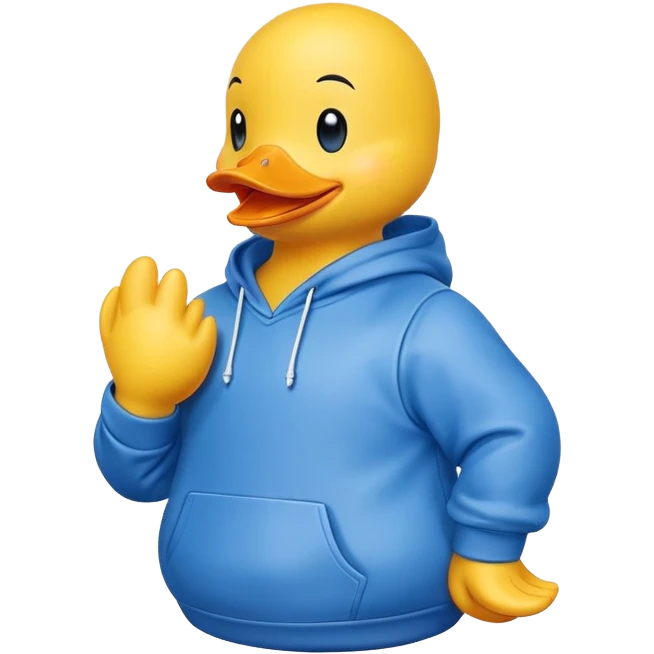 Yellow rubber duck wearing a blue hoodie emoji
