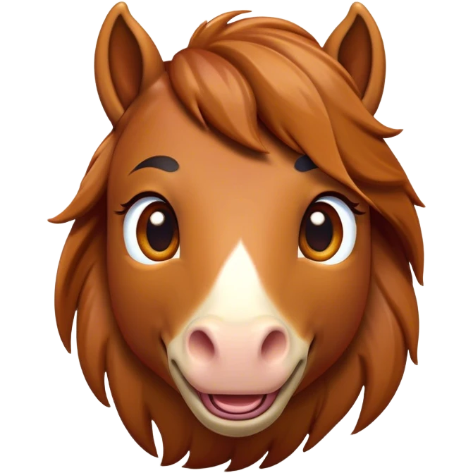 Cinematic Comical Chestnut Horse Portrait Emoji, Head tilted dramatically with an exaggeratedly amused expression, featuring a striking chestnut fur with a glossy finish and wide, expressive amber eyes filled with playful disbelief, Simplified yet hilariously expressive features, highly detailed, glowing with a slightly sassy glow, high shine, dramatic yet playful, stylized with an air of cheeky mischief, bright and endearing, soft glowing outline, capturing the essence of a spirited and over-the-top horse, so meme-worthy it feels like it could side-eye its way into internet fame instantly! emoji
