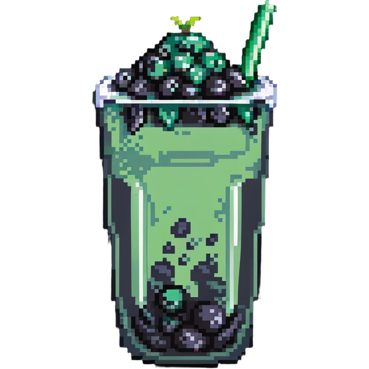 green bubble tea cup with black tapioca pearls emoji