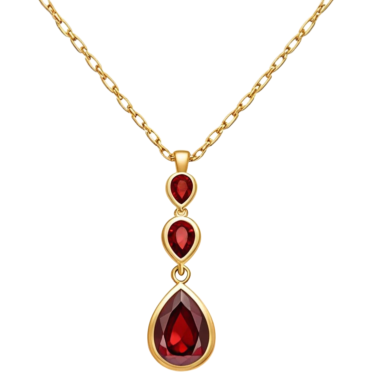 delicate gold chain with a glowing red garnet pendant, symbolizing transformation and rebirth emoji