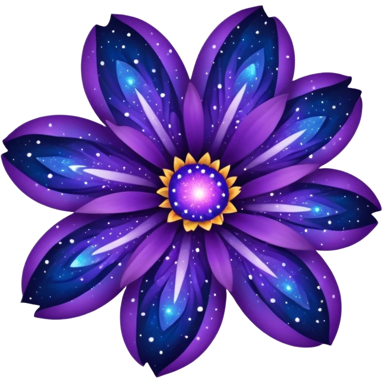 vibrant flower with petals resembling a galaxy nebula, deep blues and purples, scattered stardust emoji