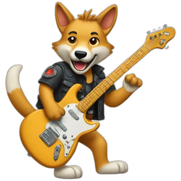 A dingo playing an electric guitar emoji