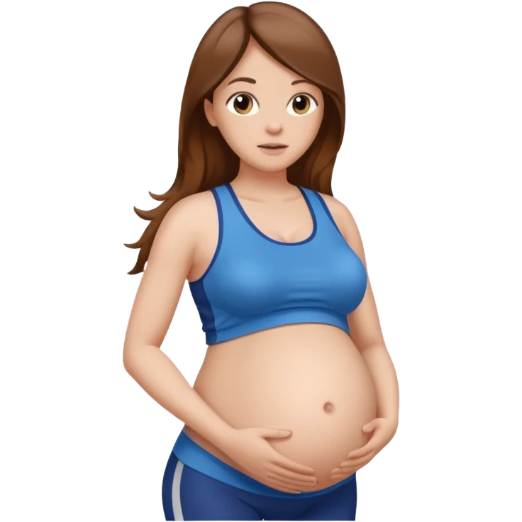 "Pregnant woman with visible belly skin, wearing sportswear, with long brown hair and fair skin."
 emoji