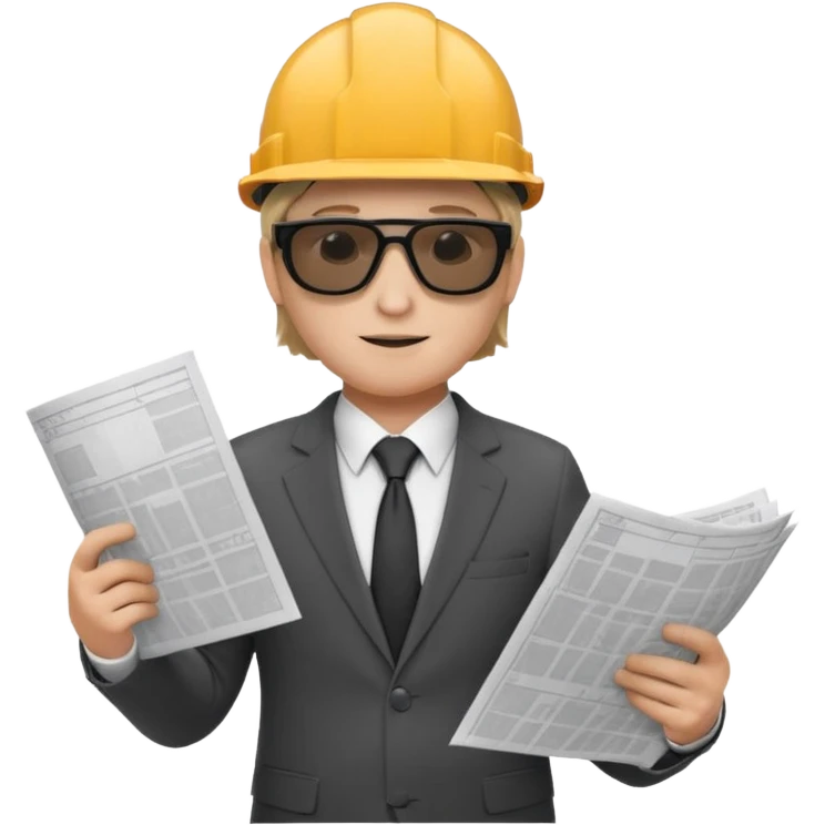 mach mir einen Trader der an der börse handelt mit anzug und einem bauarbieter helm und einem bauplan in der hand emoji