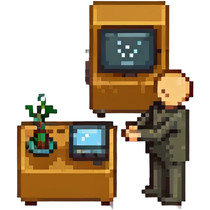 Stick figure throwing a tiny computer emoji
