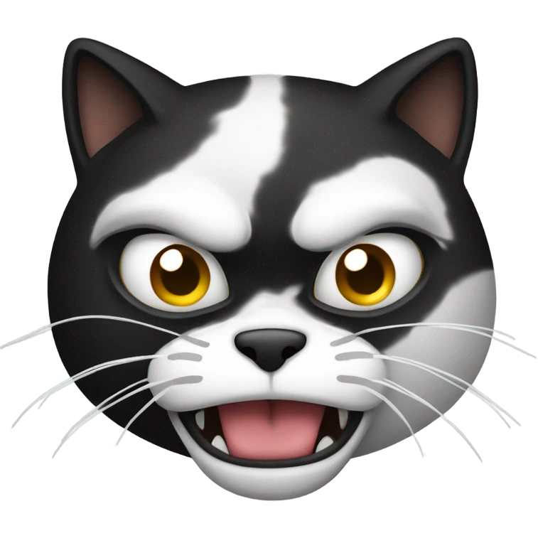 black and white angry cat hissing emoji