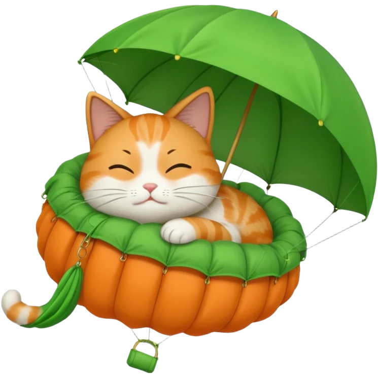 sleepy cat with green parachute emoji