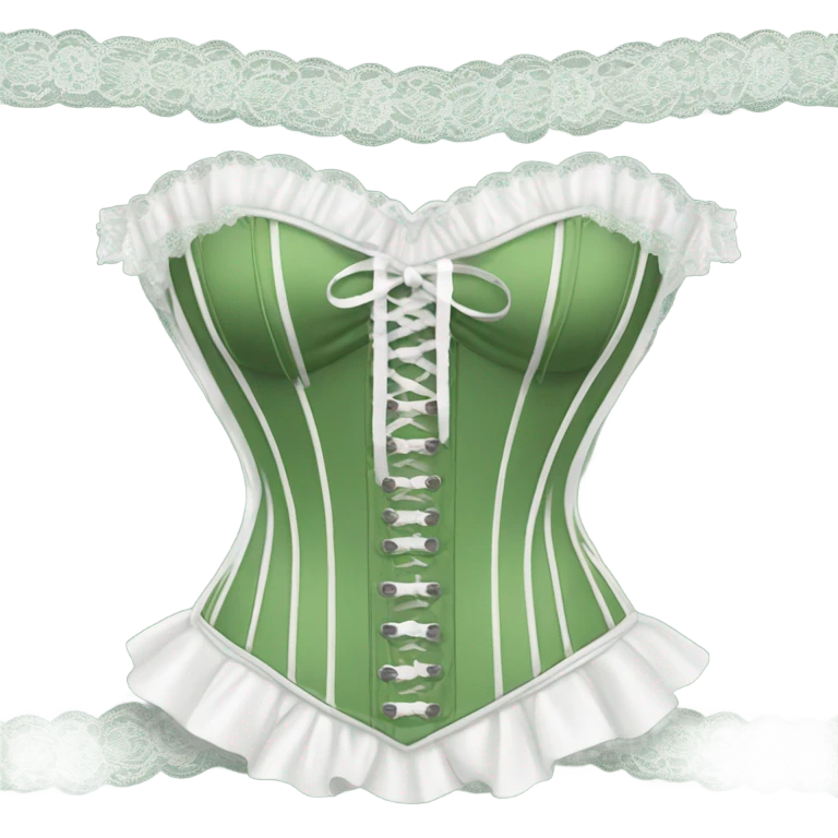 Sage green corset with white lave and bows, isolated emoji