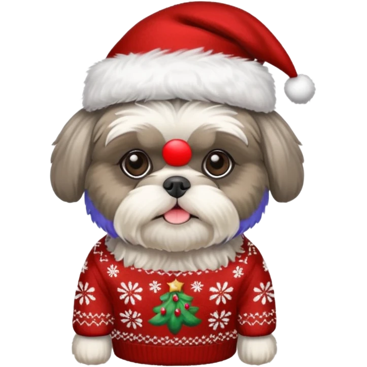silver gray shih tzu christmas sweater and hat emoji