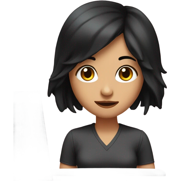 pretty with black hair and fair skin with a computer emoji