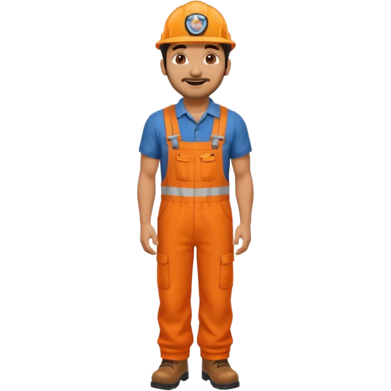 Indian male railway engineer orange overalls, boots  emoji