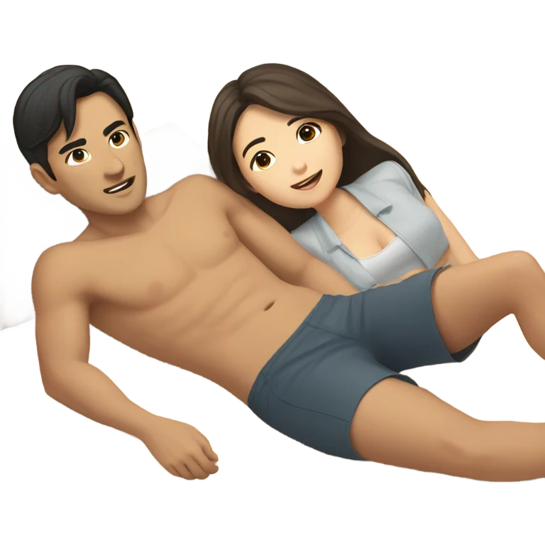 asian girl laying on the beach with brown haired boyfriend  emoji