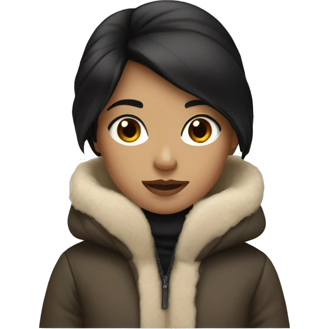 Girl with black hair with winter coat beige and white  emoji
