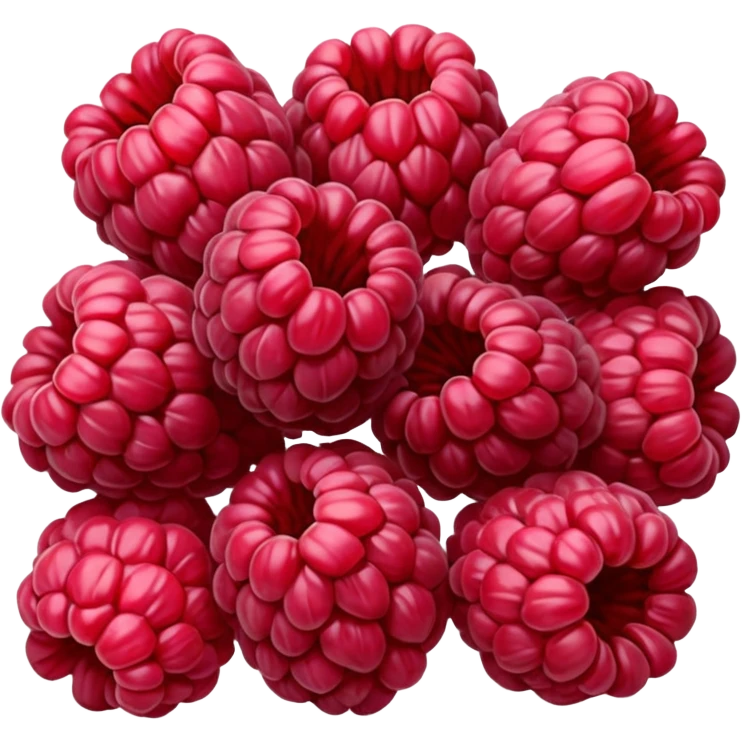small cluster of whole dried raspberries with deep red to burgundy tones, wrinkled surfaces, hollow airy centers, matte slightly crisp texture, natural irregular shapes, no bowl or extras, soft lighting, subtle shadows, emoji scale emoji