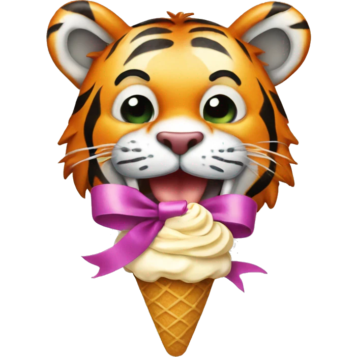 tiger with a ribbon eating ice cream  emoji