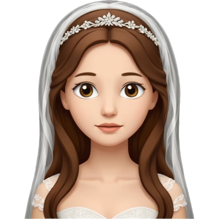 Blonde skin bride with a long veil with brown hair with a chin on her face emoji