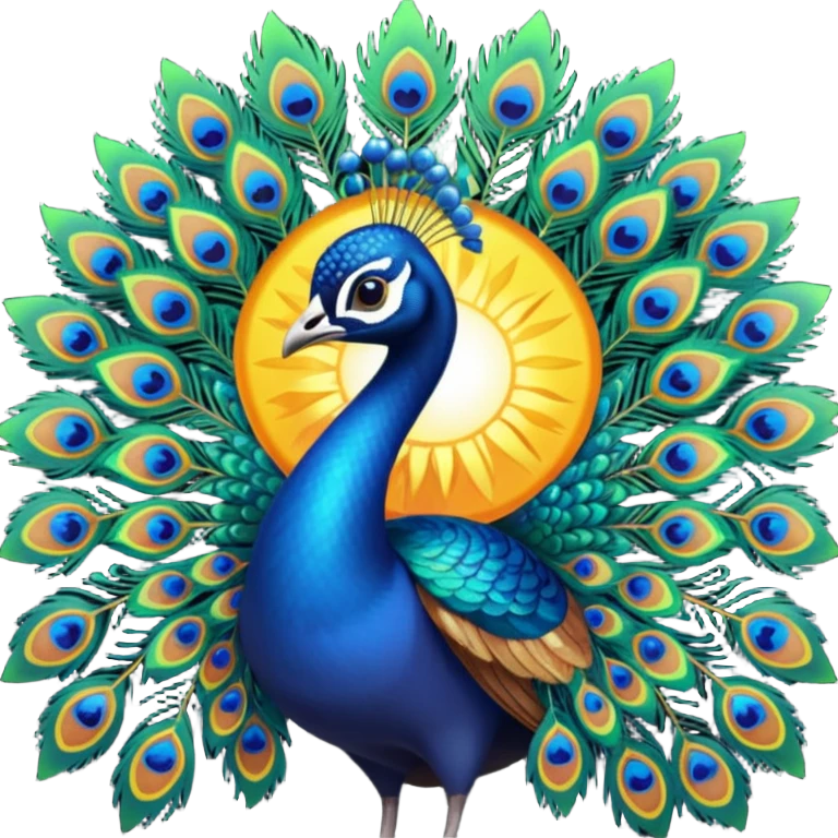 Realistic 🦚 with a sun behind it emoji