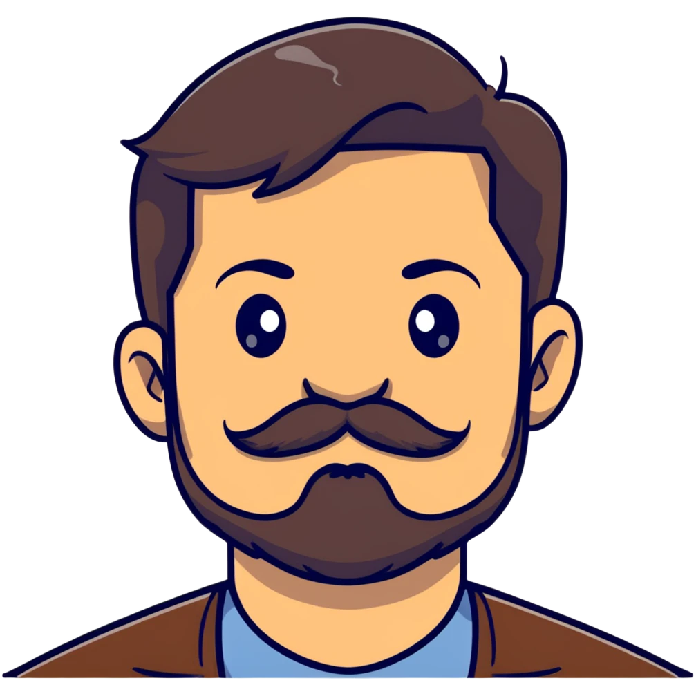 close-up of man face only with mustache and beard, medium eyes, medium light skin tone, dark hair, no neck visible, just the face emoji